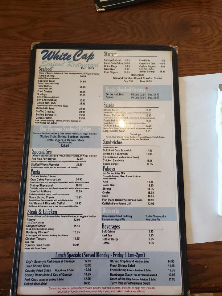 White Cap Seafood Restaurant - Gulfport, MS menu_pic