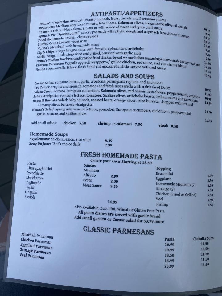 Nonna's Place - Concord, NH menu_pic