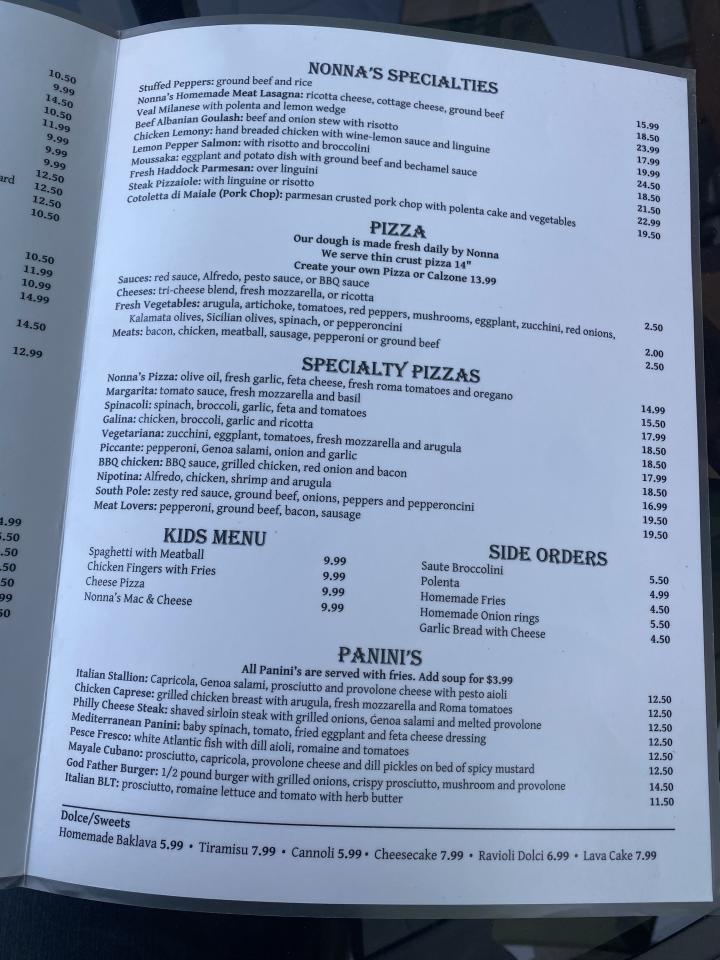 Nonna's Place - Concord, NH menu_pic
