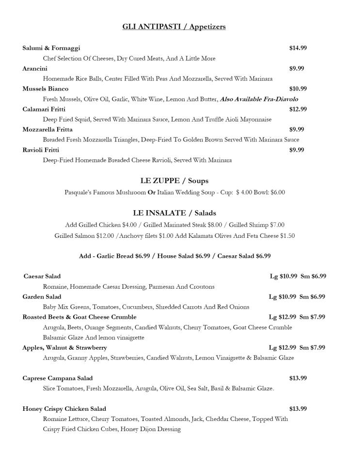 Pasquale's Ristorante and Brick oven Pizzeria - Londonderry, NH menu_pic