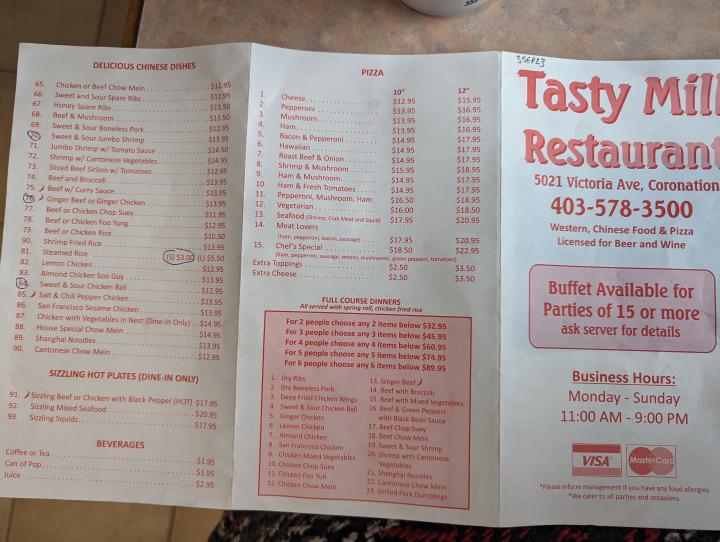 Tasty Mill Restaurant & Lounge - Coronation, AB menu_pic