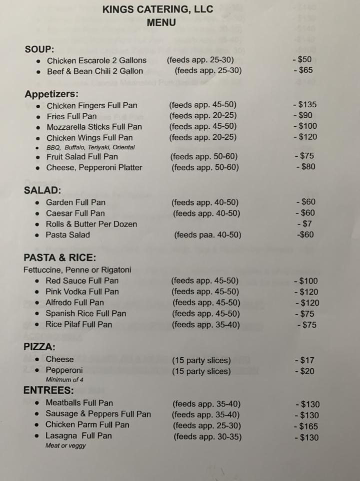 Kings Catering - North Providence, RI menu_pic