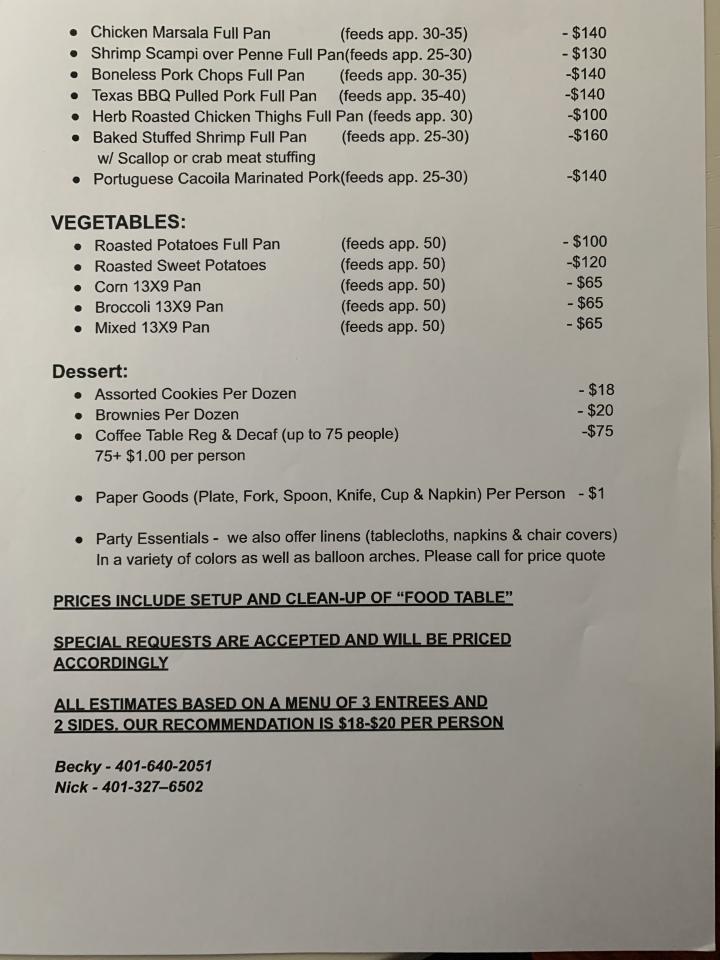 Kings Catering - North Providence, RI menu_pic