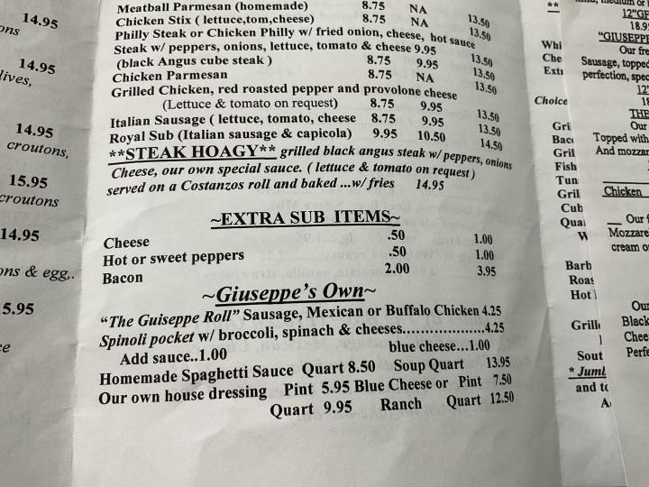 Giuseppe's Restaurant - South Wales, NY menu_pic
