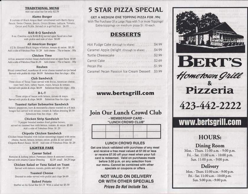 Bert's Hometown Grill-Pizzeria - Madisonville, TN menu_pic