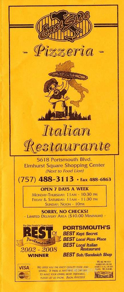 East Side Pizza - Portsmouth, VA menu_pic