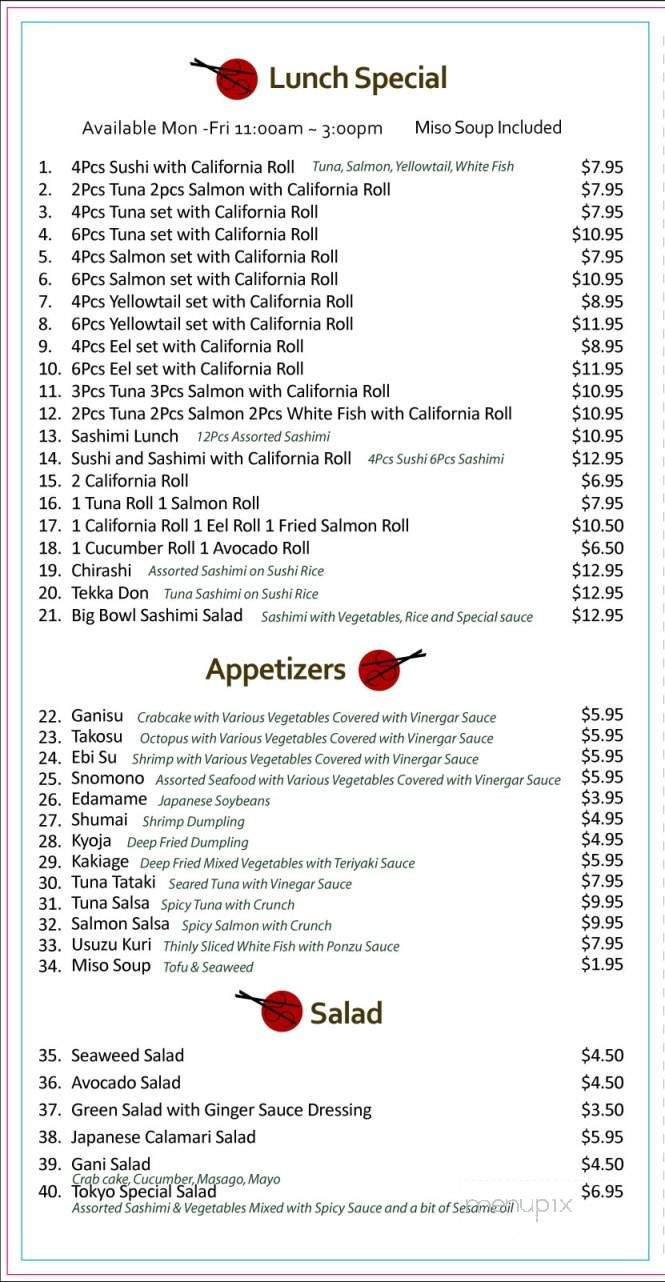 Tokyo Sushi - Philadelphia, PA menu_pic
