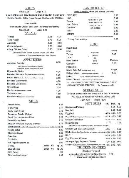 Brian's Roast Beef Deli - Herkimer, NY menu_pic