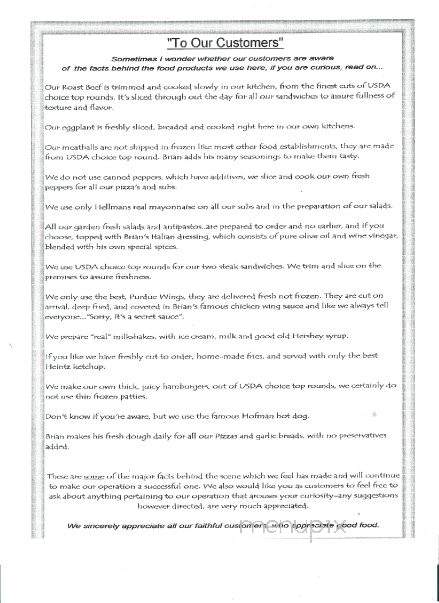 Brian's Roast Beef Deli - Herkimer, NY menu_pic