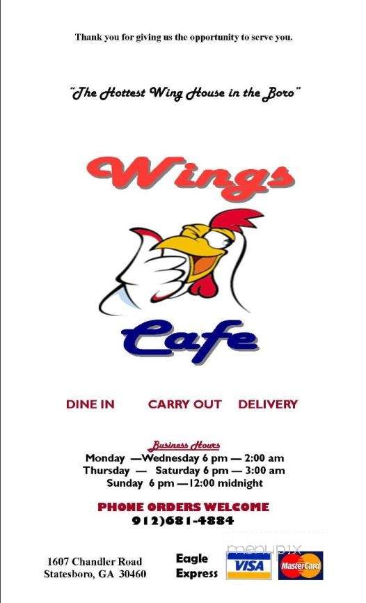 Wings Cafe - Statesboro, GA menu_pic