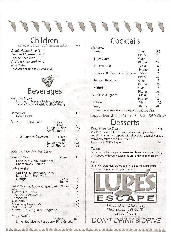 Lupe's Escape - Beaverton, OR menu_pic