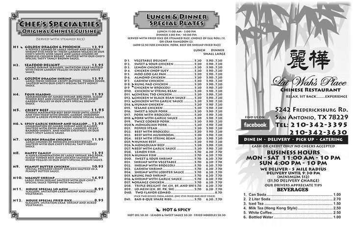 Lai Wah's Place - San Antonio, TX menu_pic