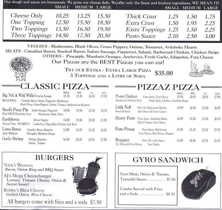Nik-N-Willies Pizza & Sub - Bishop, CA menu_pic
