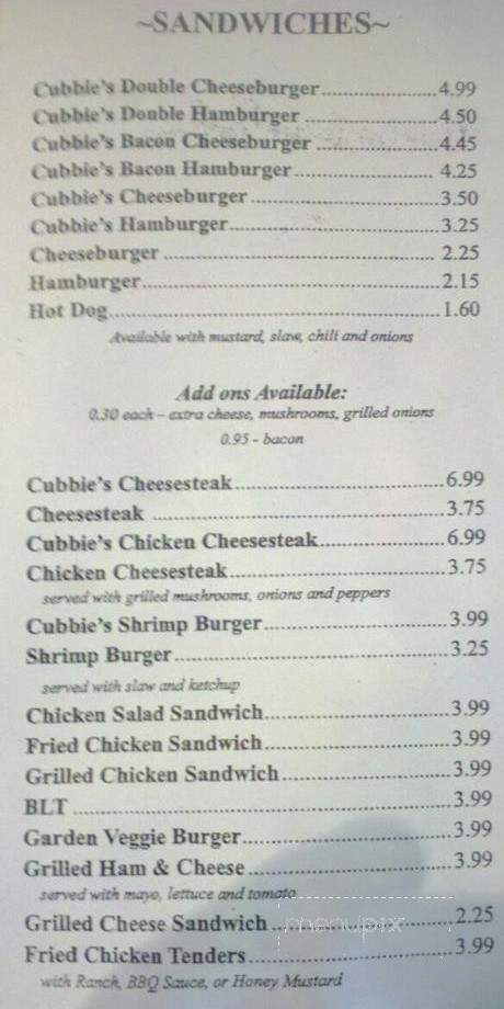 Cubbies - Greenville, NC menu_pic