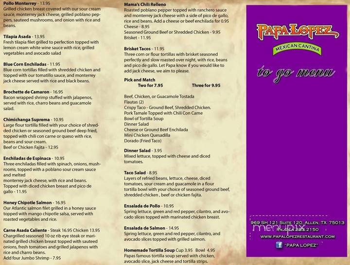 Papa Lopez - Allen, TX menu_pic