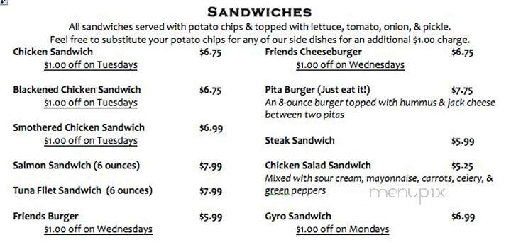 Friends Cafe - Clemson, SC menu_pic