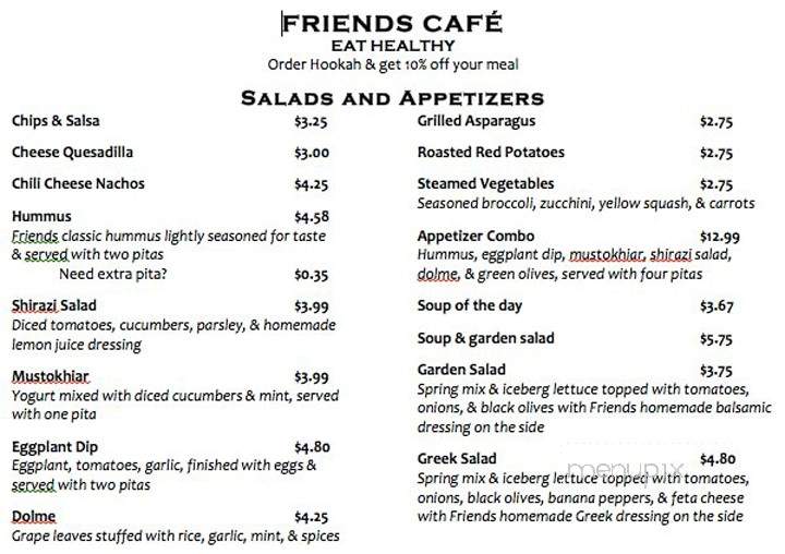 Friends Cafe - Clemson, SC menu_pic