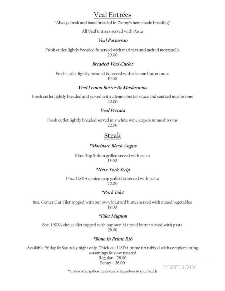 Danny's Restaurant & Lounge - Erie, PA menu_pic