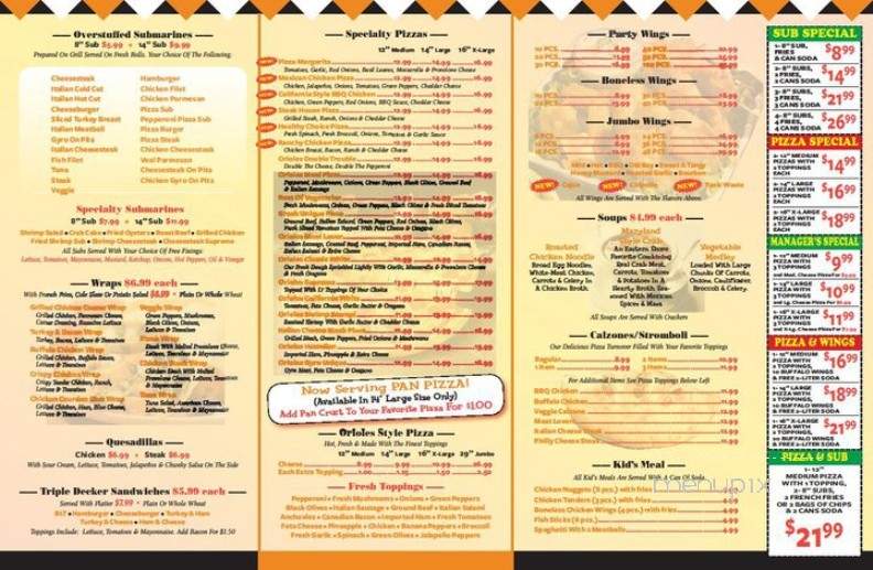 New Orioles Pizza - Glen Burnie, MD menu_pic