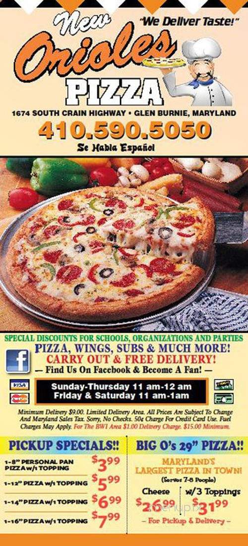 New Orioles Pizza - Glen Burnie, MD menu_pic