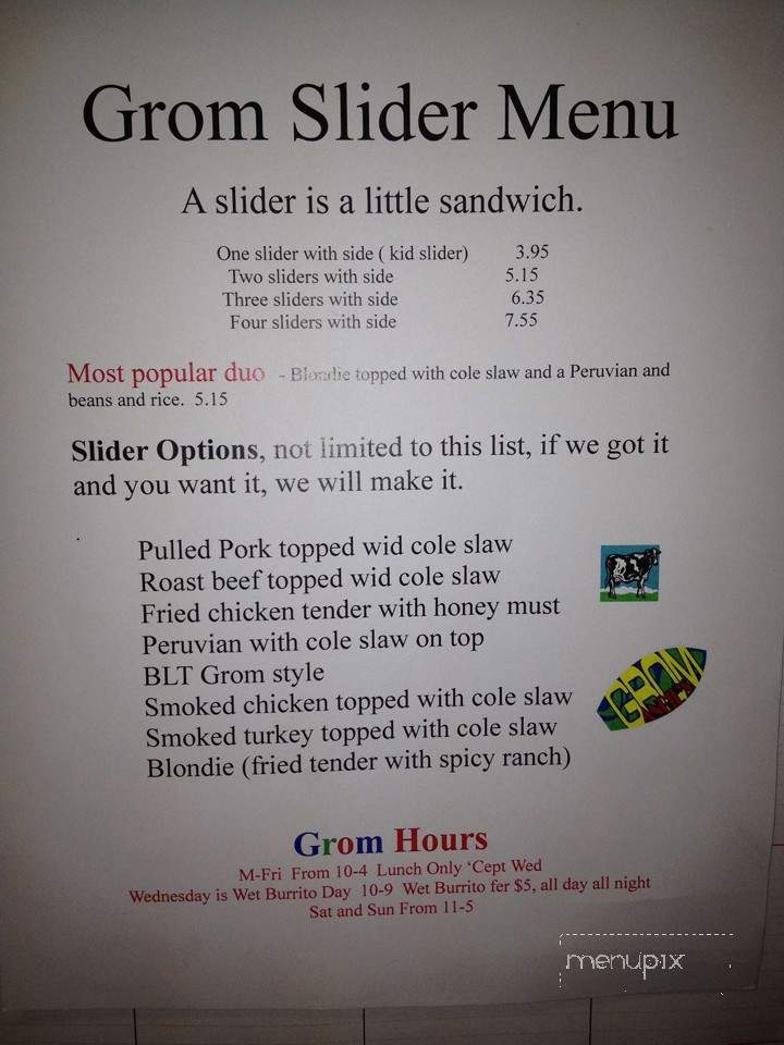 Angie's Grom - Jacksonville Beach, FL menu_pic