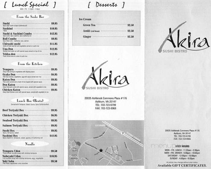 Akira Japanese Restaurant - Ashburn, VA menu_pic
