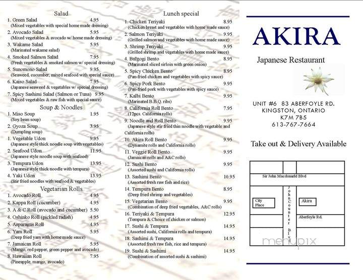 Akira Restaurant - Kingston, ON menu_pic