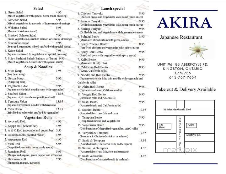 Akira Restaurant - Kingston, ON menu_pic