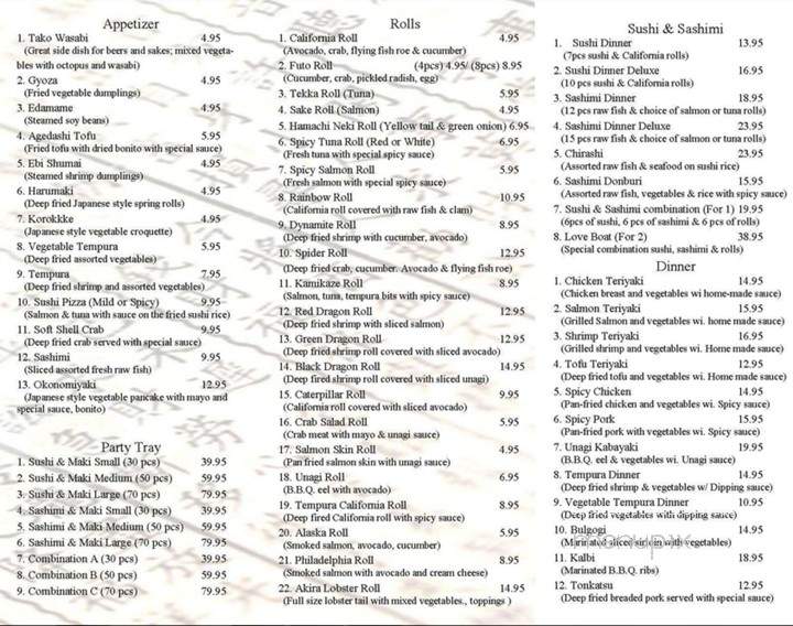 Akira Restaurant - Kingston, ON menu_pic