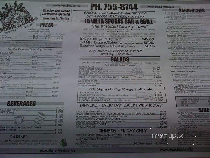 La Villa Sports Bar & Grille - Struthers, OH menu_pic