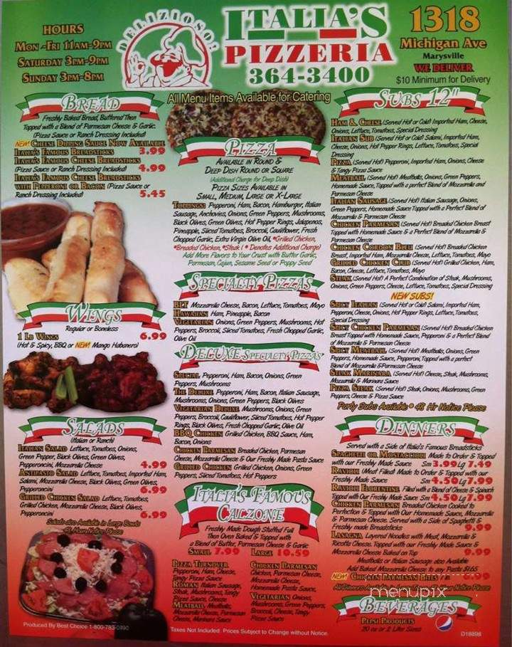 Italia's Pizzeria - Marysville, MI menu_pic