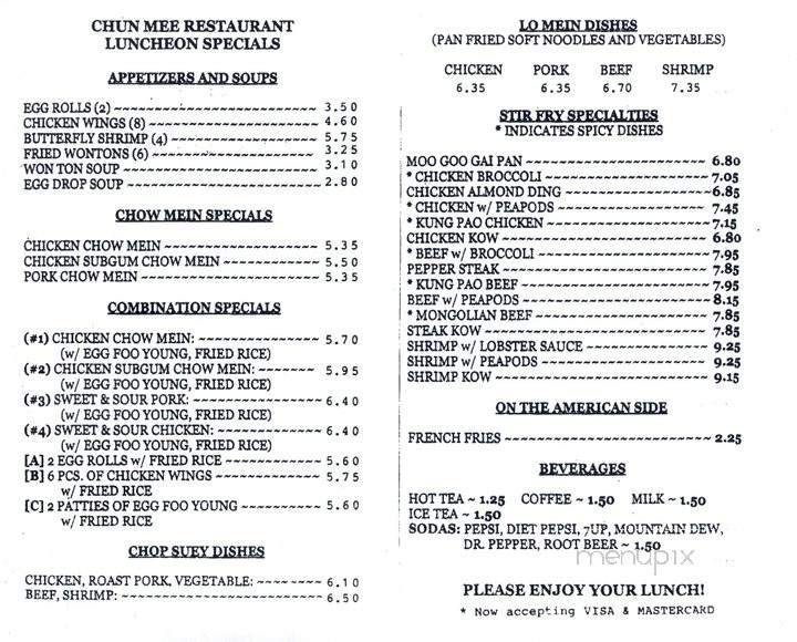 Chun Mee Restaurant - Delano, MN menu_pic
