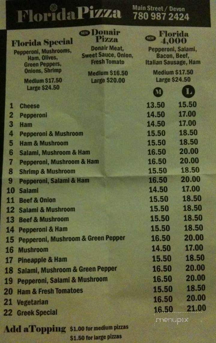 Florida Pizza Steakhouse - Devon, AB menu_pic