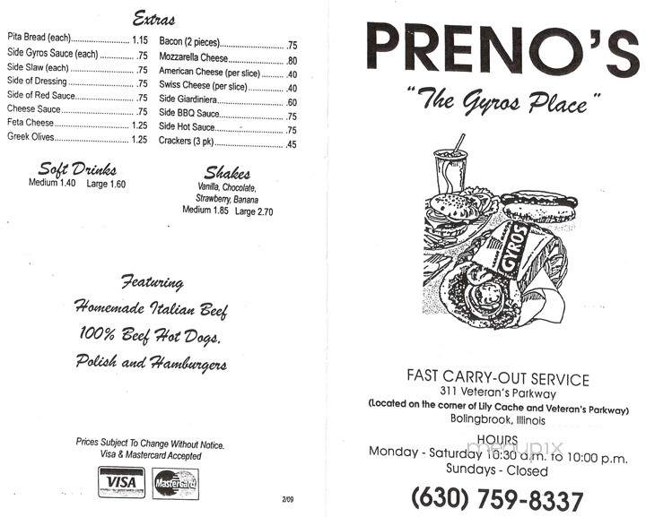 Prenos - Bolingbrook, IL menu_pic