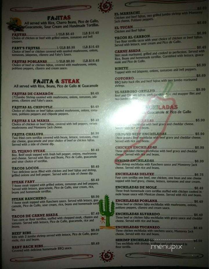Faby's Restaurant - Conway, AR menu_pic