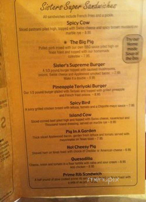 Sisters Saloon - Saint Germain, WI menu_pic