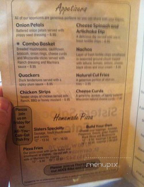 Sisters Saloon - Saint Germain, WI menu_pic
