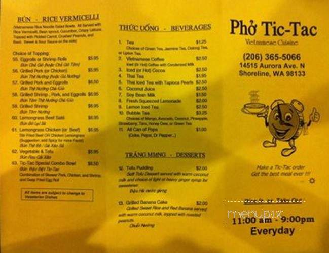 Pho Tic-Tac - Shoreline, WA menu_pic
