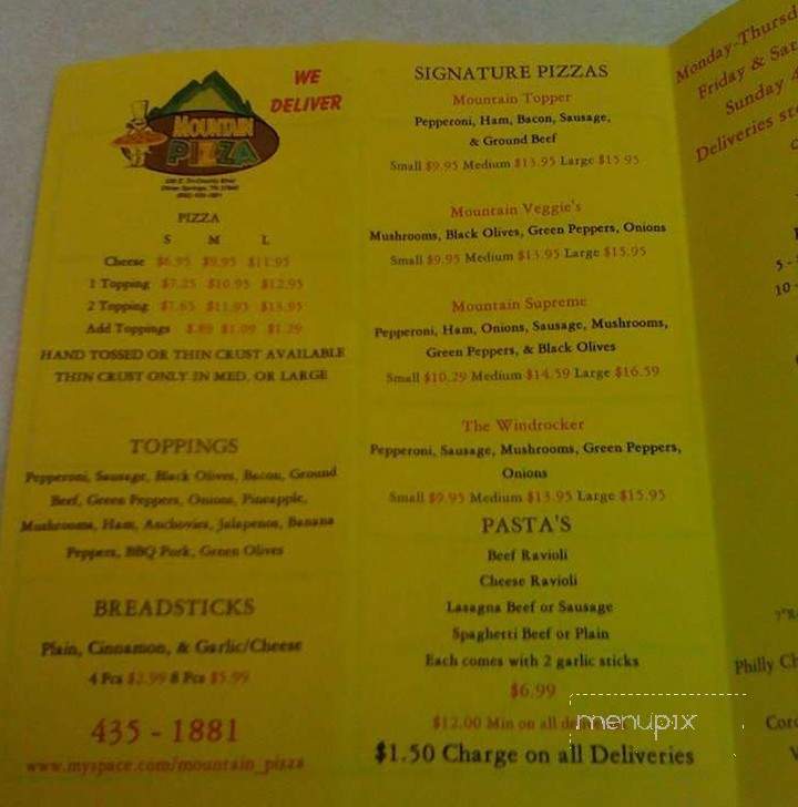Mountain Pizza - Oliver Springs, TN menu_pic
