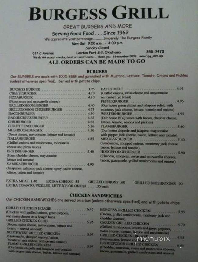 Burgess Grill - Lawton, OK menu_pic