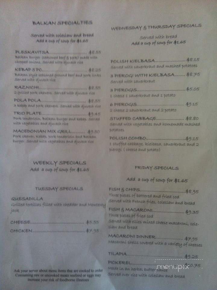Ellie's Grill - Berkley, MI menu_pic