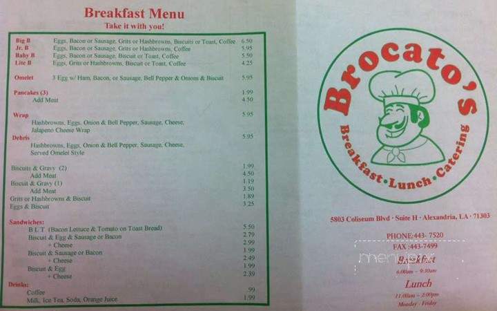 Brocato's Breakfast and Lunch - Alexandria, LA menu_pic