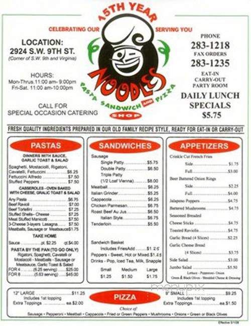 Noodles Pasta & Sandwich Shop - Des Moines, IA menu_pic