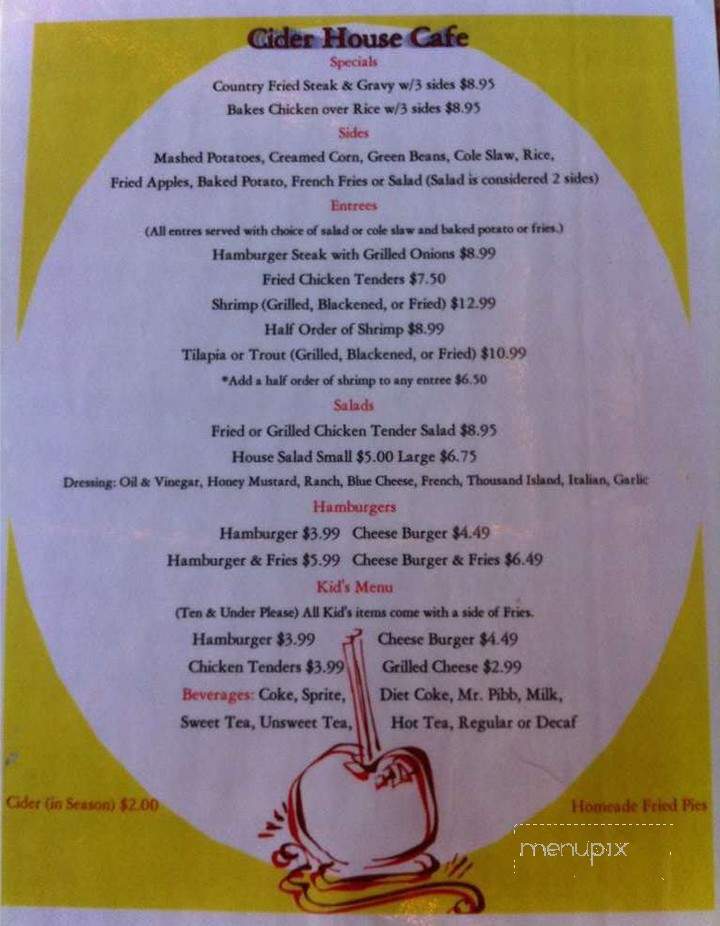 Cider House Cafe - McCaysville, GA menu_pic