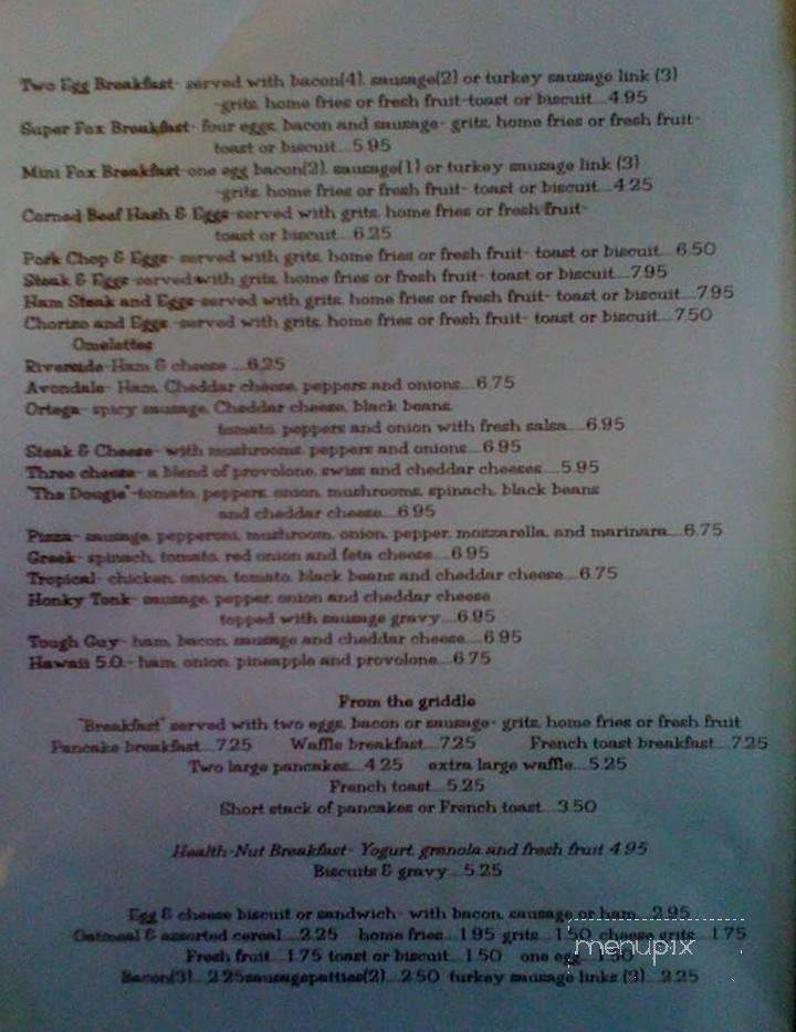 Fox Restaurant - Jacksonville, FL menu_pic