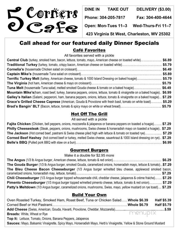 5 Corners Cafe - Charleston, WV menu_pic