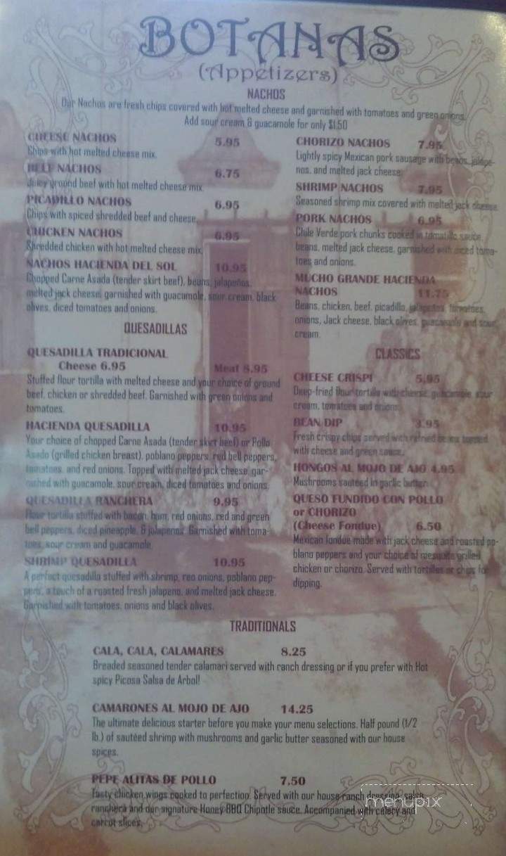 Hacienda Del Sol - Pasco, WA menu_pic