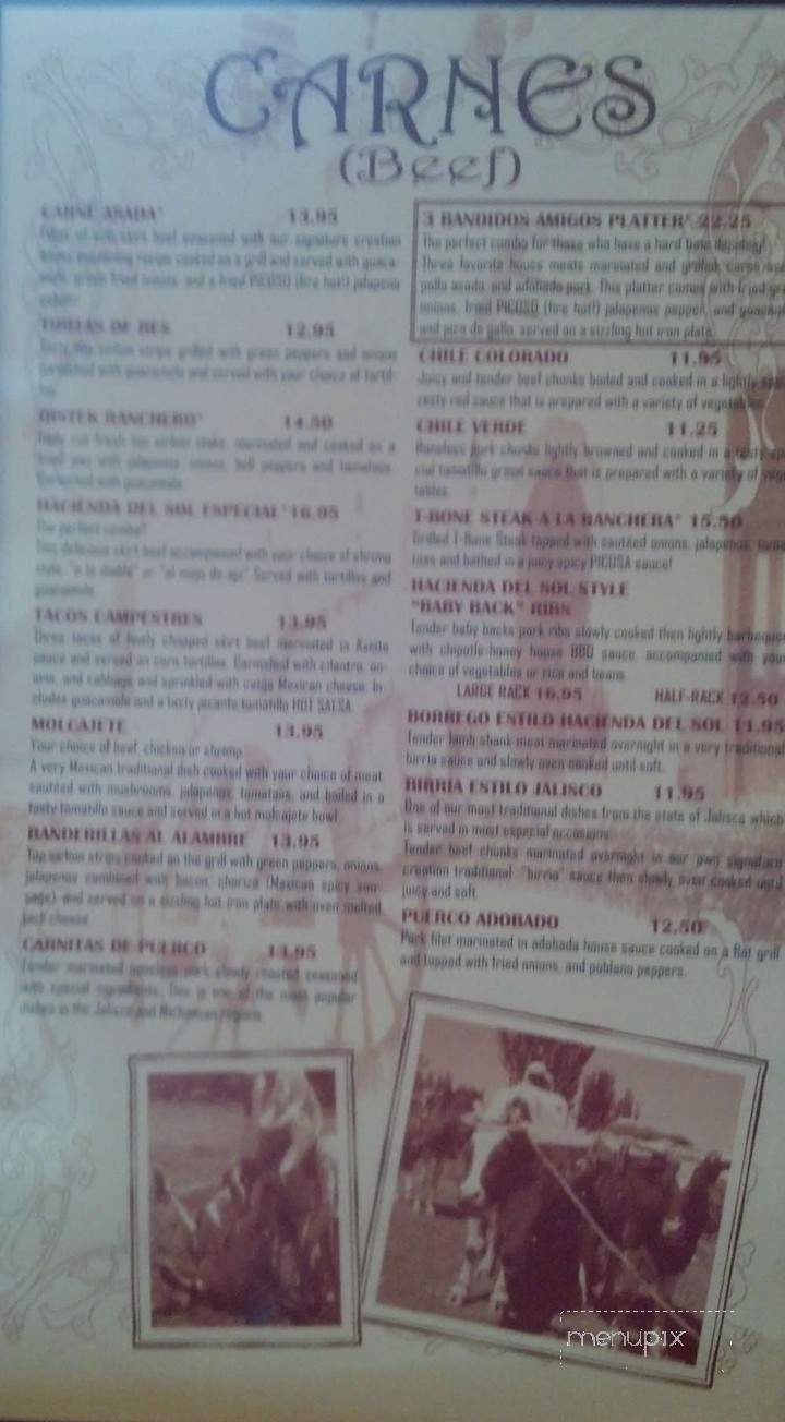Hacienda Del Sol - Pasco, WA menu_pic