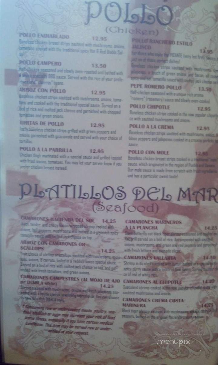 Hacienda Del Sol - Pasco, WA menu_pic