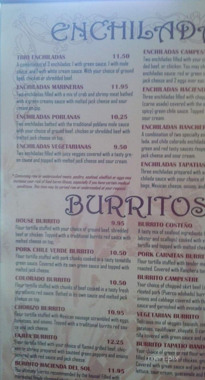 Hacienda Del Sol - Pasco, WA menu_pic